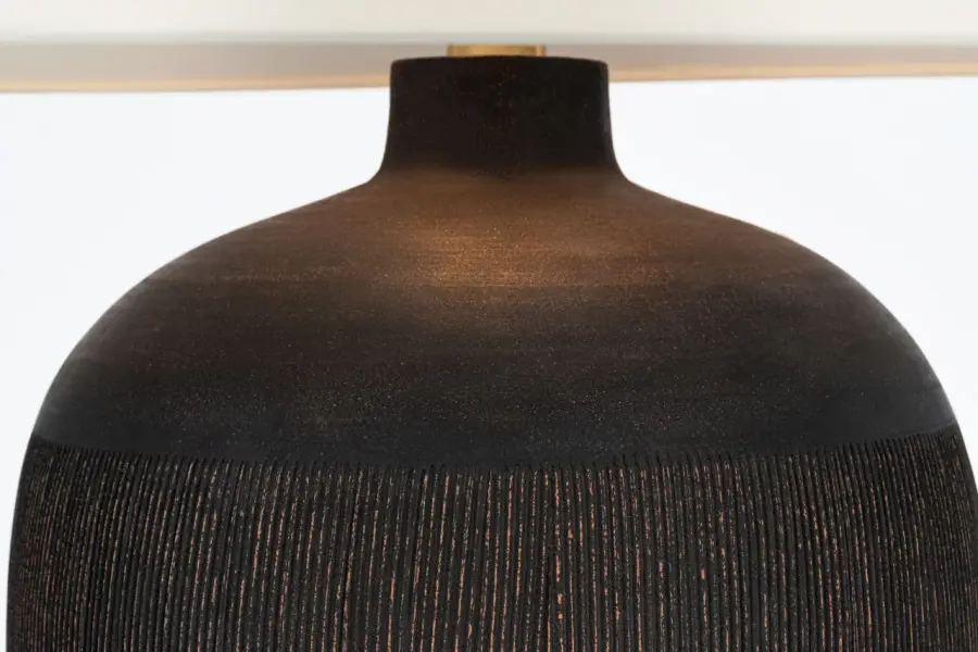 Portis 32" Combed Round Table Lamp in Black Wash Terracotta - Image 3