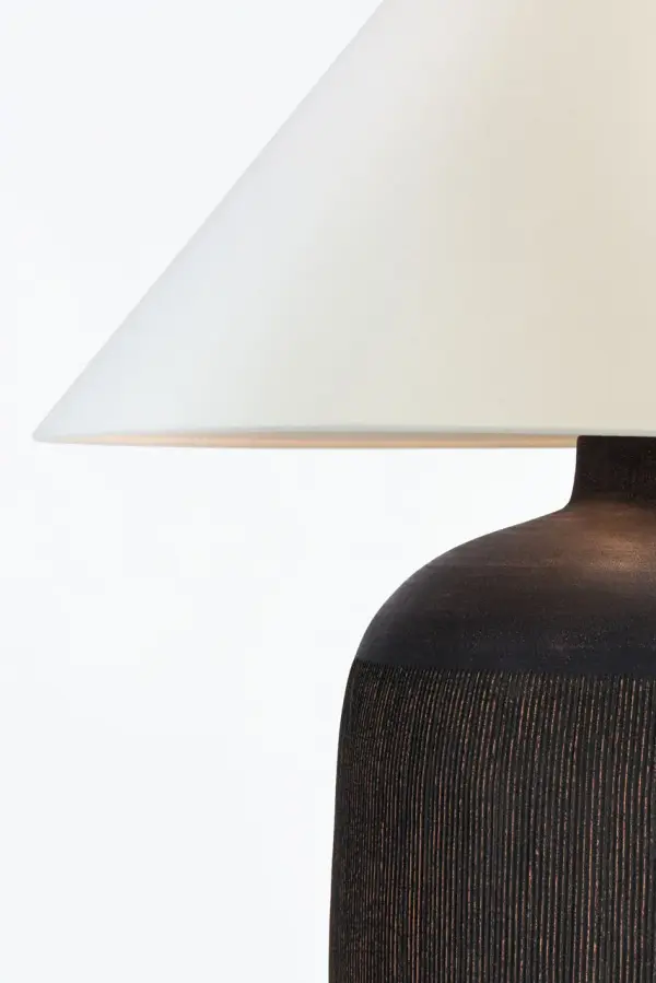 Portis 32" Combed Round Table Lamp in Black Wash Terracotta - Image 5