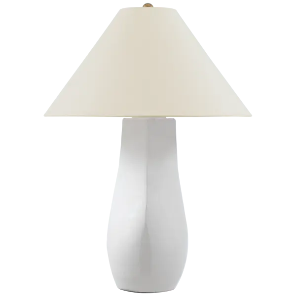 The Cabazon brings textural interest with its glossy white crackle ceramic base paired with a classic linen shade. At 30" tall, it provides substantial presence while maintaining versatility across traditional and contemporary interiors.