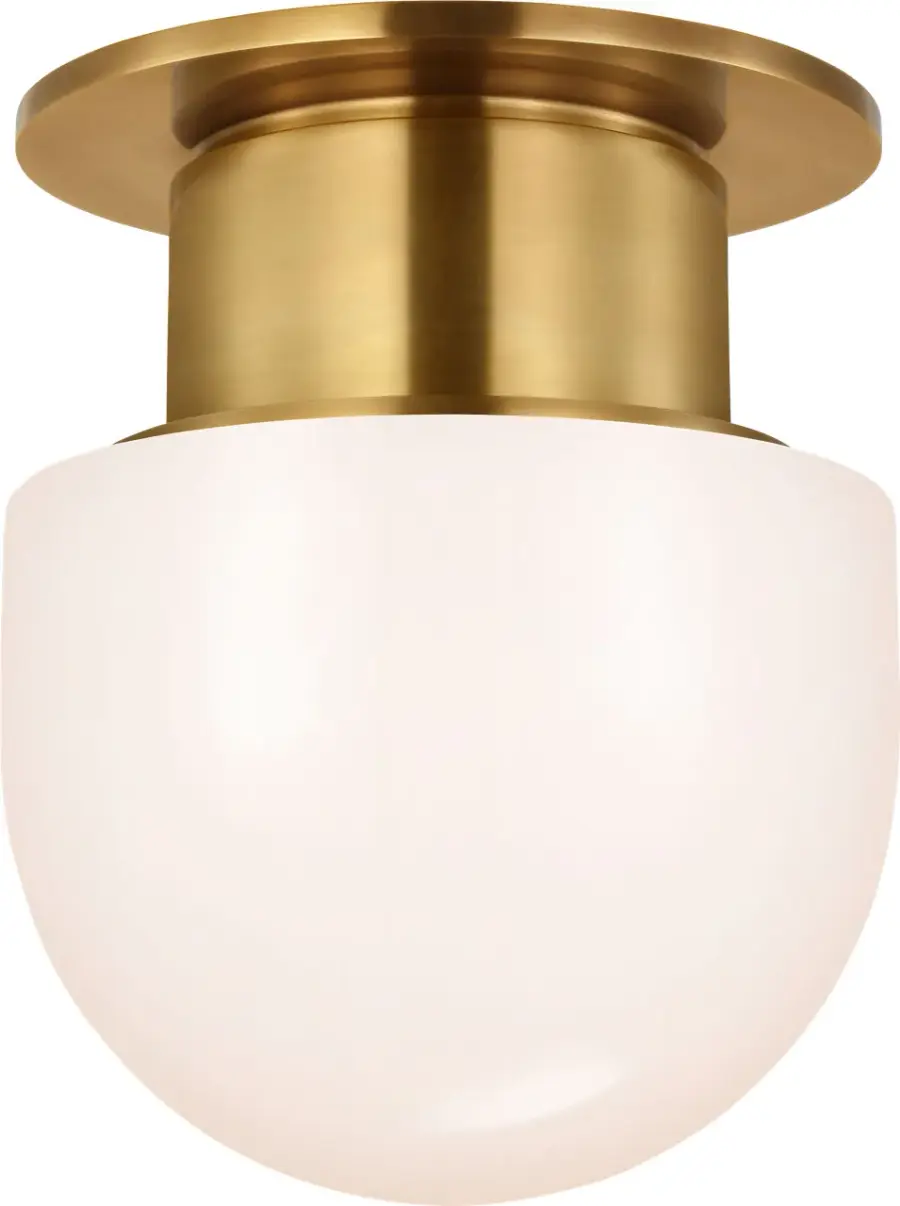 Callan 8" Flush Mount in Antique-Burnished Brass with White Glass Dome - Image 1