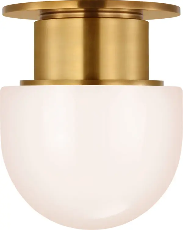 The Callan 8" flush mount combines timeless antique-burnished brass with a clean white glass dome, delivering sophisticated illumination in a compact profile perfect for smaller spaces and low ceilings. - alternate view