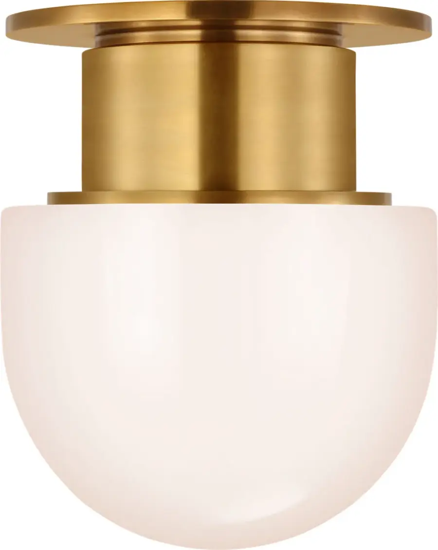 Callan 8" Flush Mount in Antique-Burnished Brass with White Glass Dome - Image 2