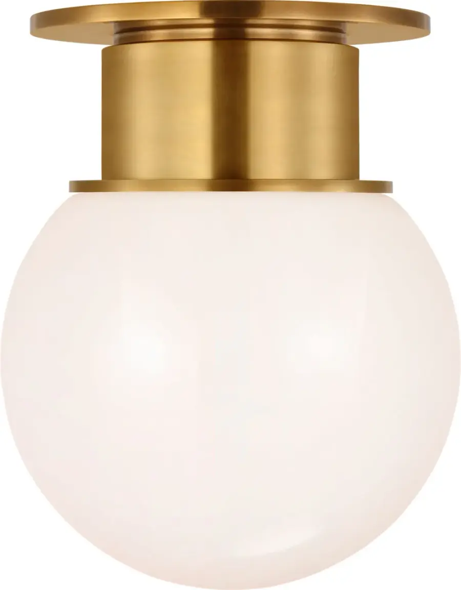 Callan 9" Flush Mount in Antique-Burnished Brass with White Glass Globe - Image 4
