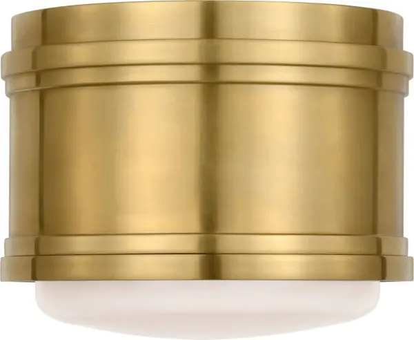 The Marden 6" Flush Mount combines classic antique brass warmth with clean white glass diffusion. Its compact profile makes it ideal for hallways, bathrooms, and closets where ceiling clearance is limited.