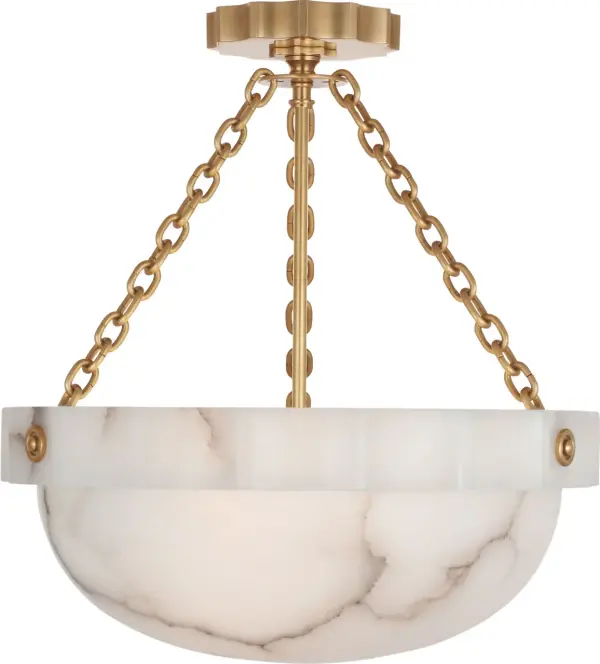 The Fluted Band semi-flush mount combines transitional elegance with the warm, natural beauty of alabaster. Its 16-inch diameter provides substantial presence while maintaining a low profile ideal for standard ceiling heights. - alternate view