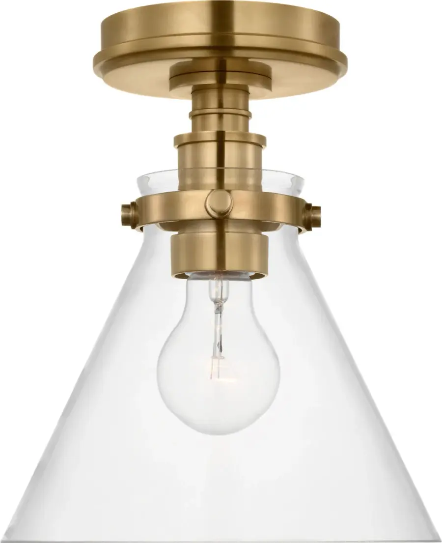 Parkington 9" Conical Flush Mount in Antique-Burnished Brass with Clear Glass - Image 1