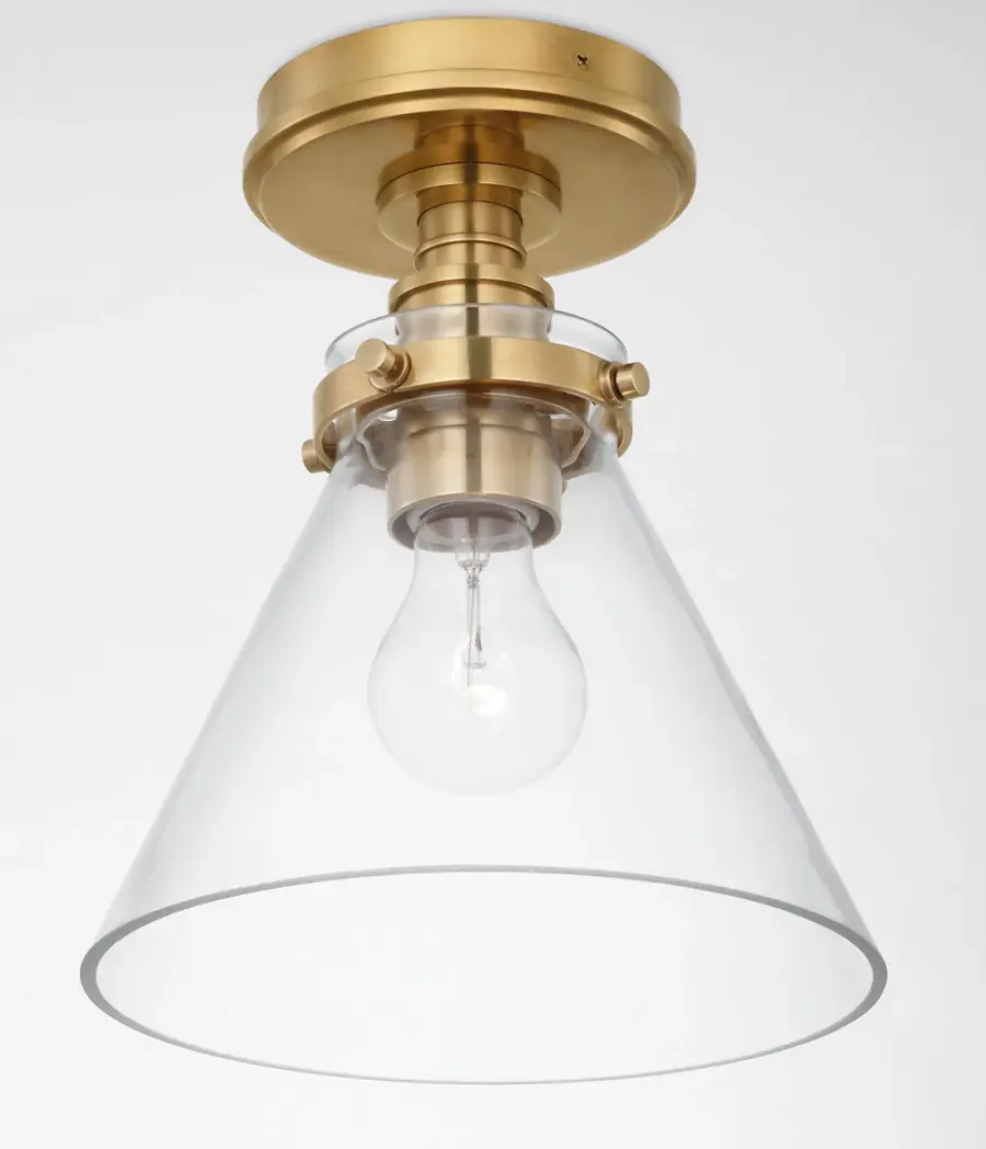 Parkington 9" Conical Flush Mount in Antique-Burnished Brass with Clear Glass - Image 3