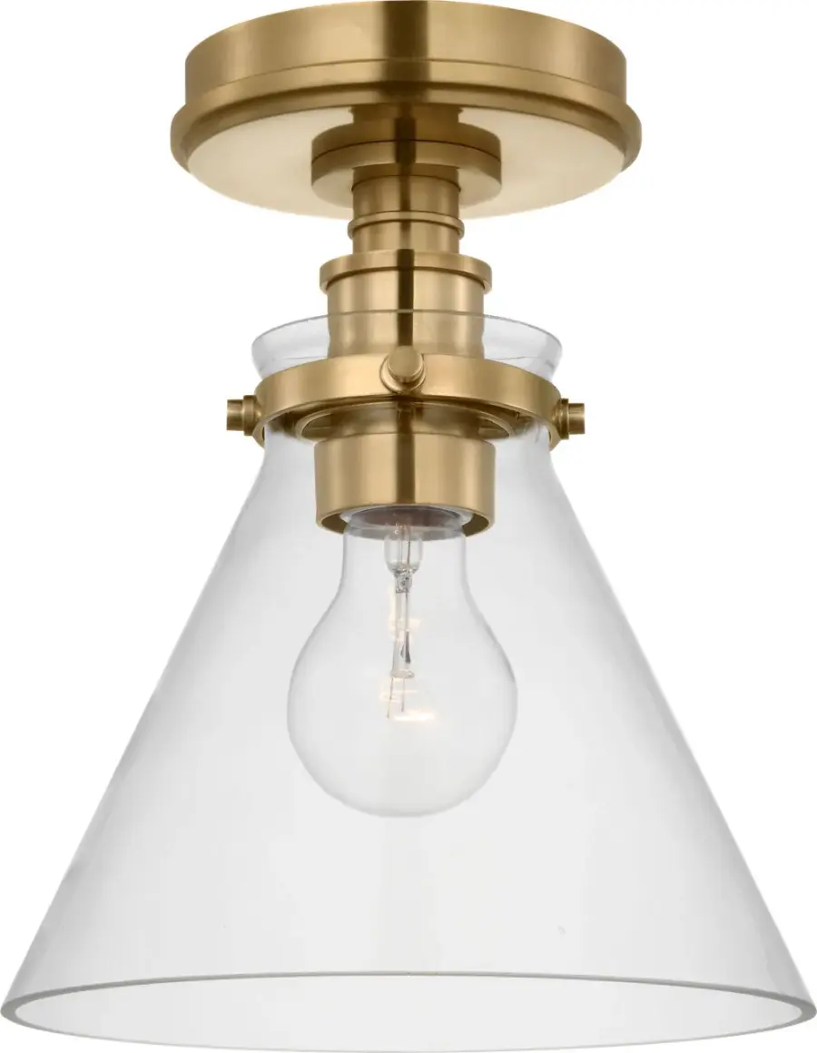 Parkington 9" Conical Flush Mount in Antique-Burnished Brass with Clear Glass - Image 4