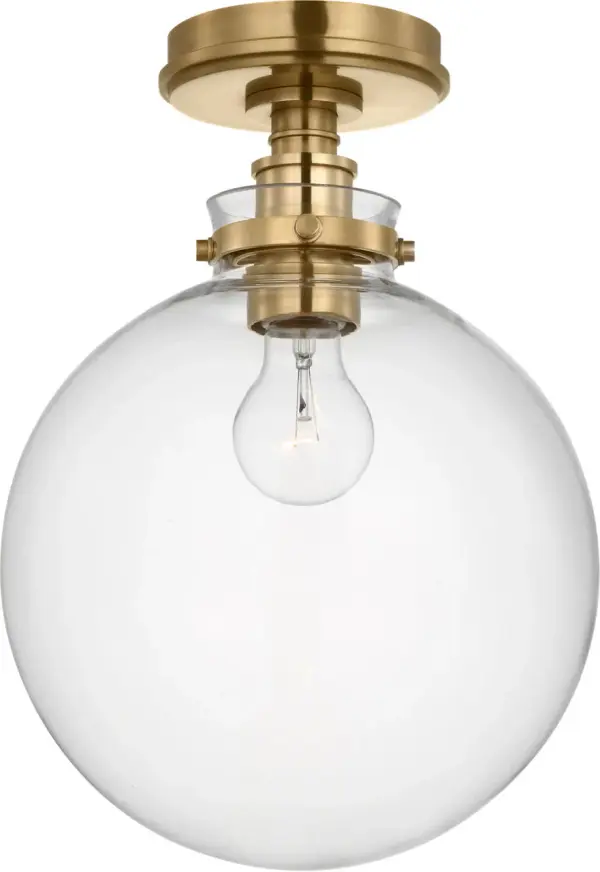 Parkington 10" Globe Flush Mount in Antique-Burnished Brass with Clear Glass - Image 1