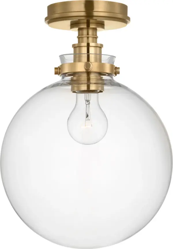 Parkington 10" Globe Flush Mount in Antique-Burnished Brass with Clear Glass - Image 2