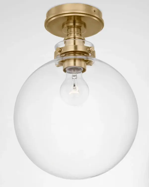 Parkington 10" Globe Flush Mount in Antique-Burnished Brass with Clear Glass - Image 3