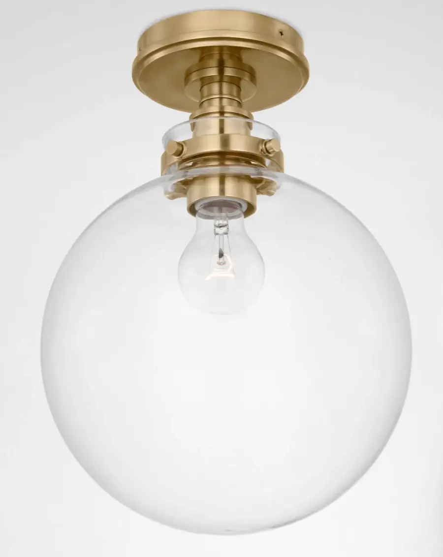 Parkington 10" Globe Flush Mount in Antique-Burnished Brass with Clear Glass - Image 3