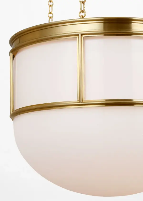 The Martil 17" Lantern combines classic lantern styling with sophisticated antique-burnished brass and white glass panels. Its substantial 17-inch size makes a statement in foyers and dining spaces while maintaining elegant proportions. - alternate view