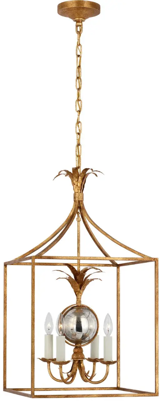 The Gramercy 17" Lantern combines traditional lantern styling with a sophisticated gilded iron finish. Its medium scale makes it versatile for entryways, dining rooms, and hallways, delivering timeless elegance. - alternate view