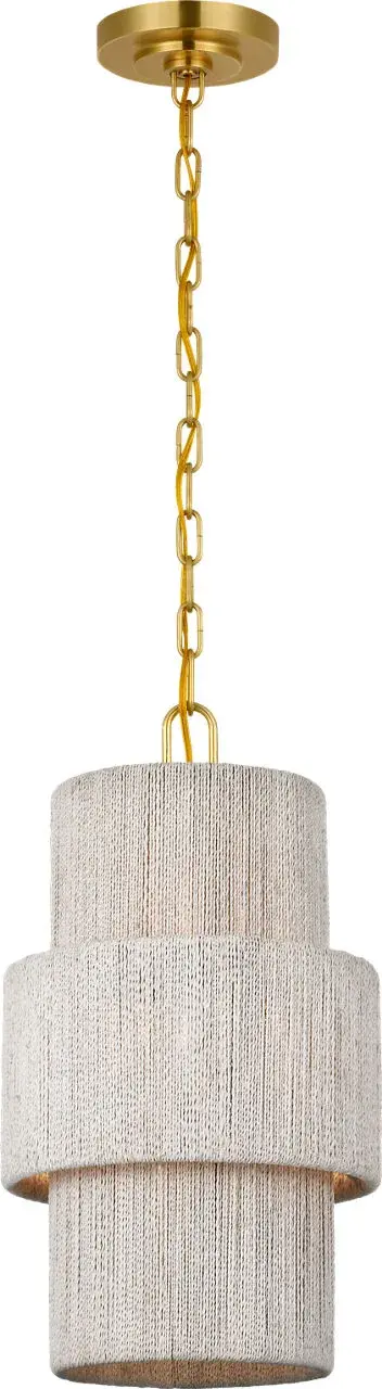 The Dorado pendant combines organic woven abaca with antique-burnished brass for a sophisticated coastal aesthetic. At 12 inches, it's perfectly scaled for intimate spaces or clustered installations.