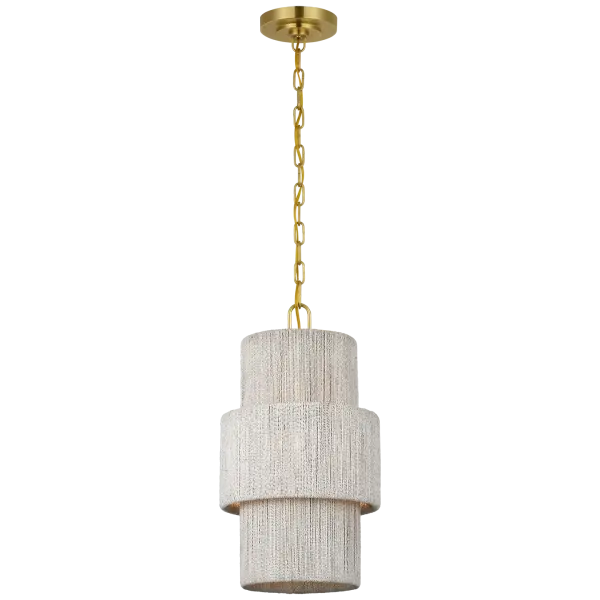 The Dorado pendant combines organic woven abaca with antique-burnished brass for a sophisticated coastal aesthetic. At 12 inches, it's perfectly scaled for intimate spaces or clustered installations. - alternate view