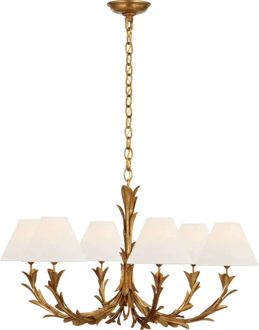 Provenz 32" 6-Light Chandelier in French Gild with Linen Shades - Image 1