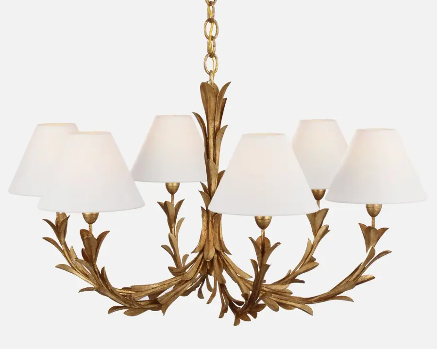 Provenz 32" 6-Light Chandelier in French Gild with Linen Shades - Image 5