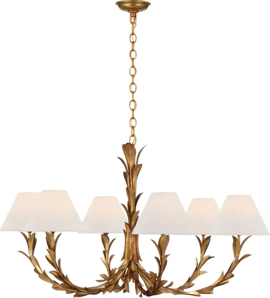 Provenz 42" 6-Light Chandelier in French Gild with Linen Shades - Image 1