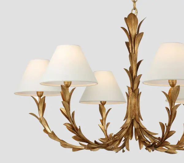 Provenz 42" 6-Light Chandelier in French Gild with Linen Shades - Image 4
