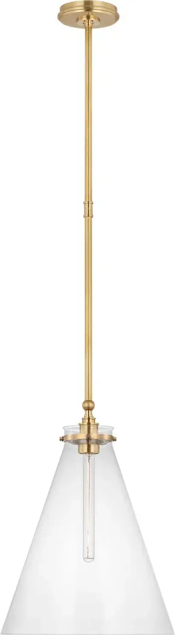 Parkington 15" Conical Pendant in Antique-Burnished Brass with Clear Glass - Image 1