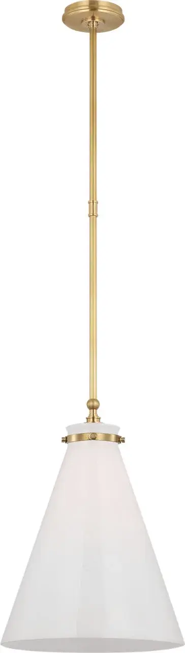 Parkington 15" Conical Pendant in Antique-Burnished Brass with White Glass - Image 2