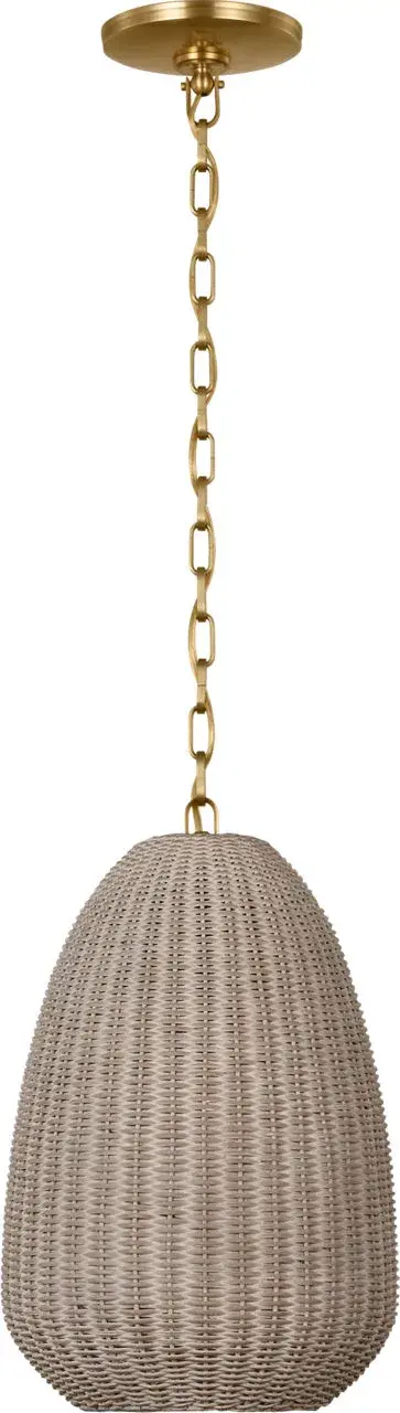 The Kokomo pendant brings relaxed sophistication with its handwoven ash wicker shade and antique-burnished brass hardware. At 12" diameter, it's perfectly scaled for kitchen islands, breakfast nooks, or intimate dining spaces.
