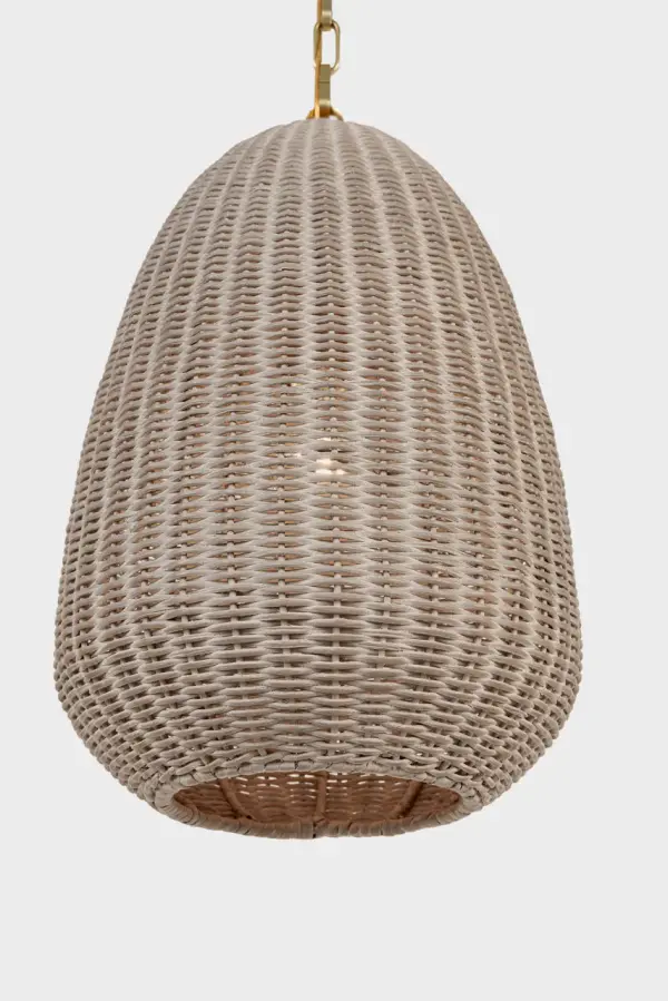 Kokomo 12" Pendant in Antique-Burnished Brass with Ash Wicker Shade - Image 16