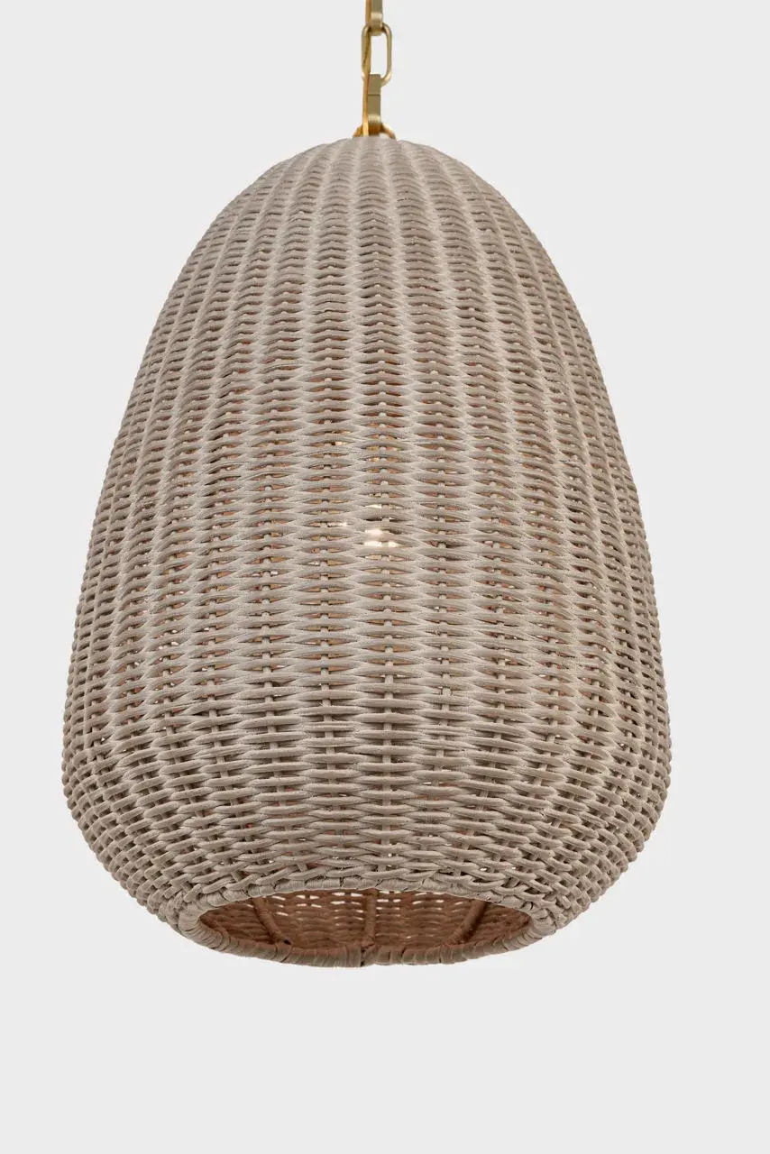 Kokomo 12" Pendant in Antique-Burnished Brass with Ash Wicker Shade - Image 4