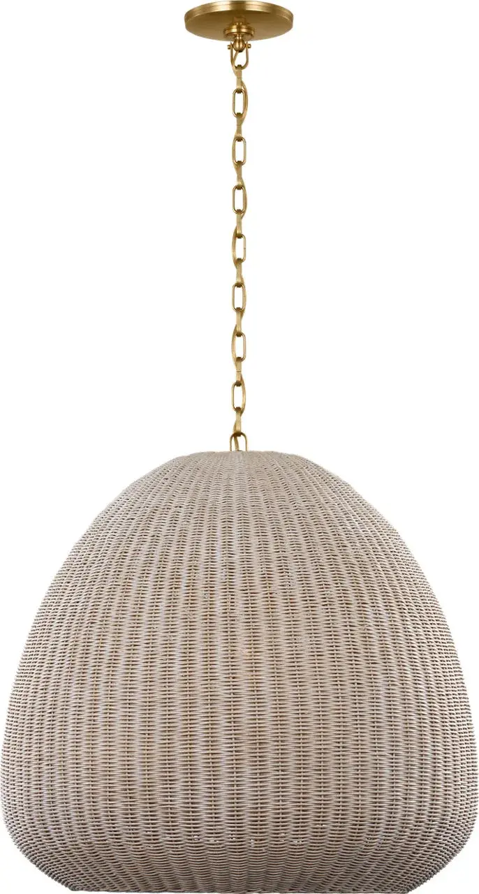 Kokomo 30" Domed Pendant in Antique-Burnished Brass with Ash Wicker Shade - Image 1