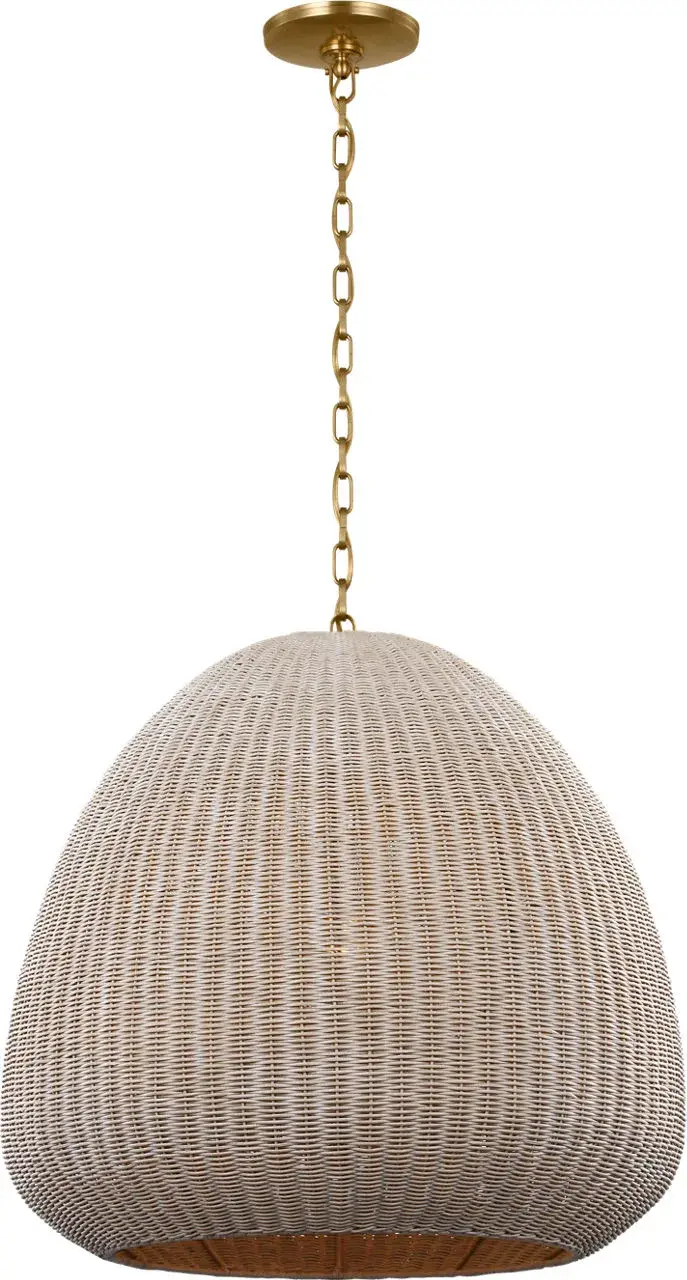Kokomo 30" Domed Pendant in Antique-Burnished Brass with Ash Wicker Shade - Image 2