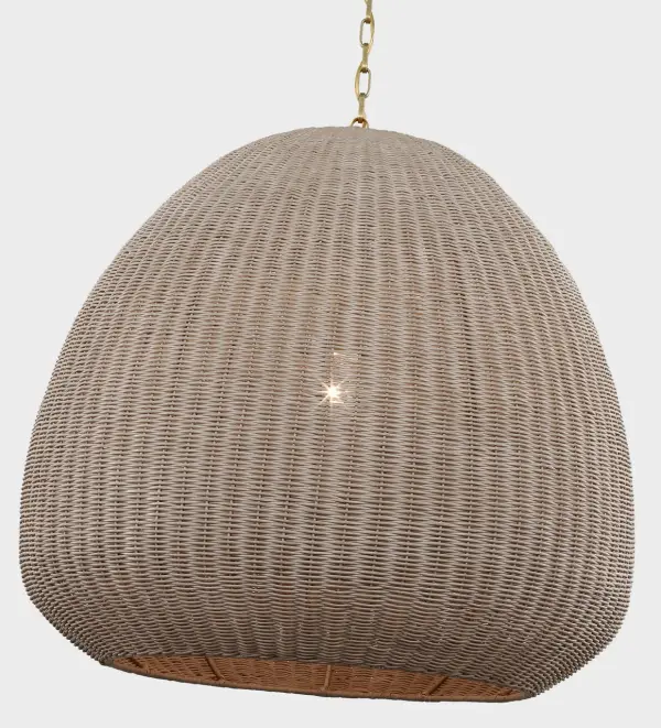 Kokomo 30" Domed Pendant in Antique-Burnished Brass with Ash Wicker Shade - Image 3