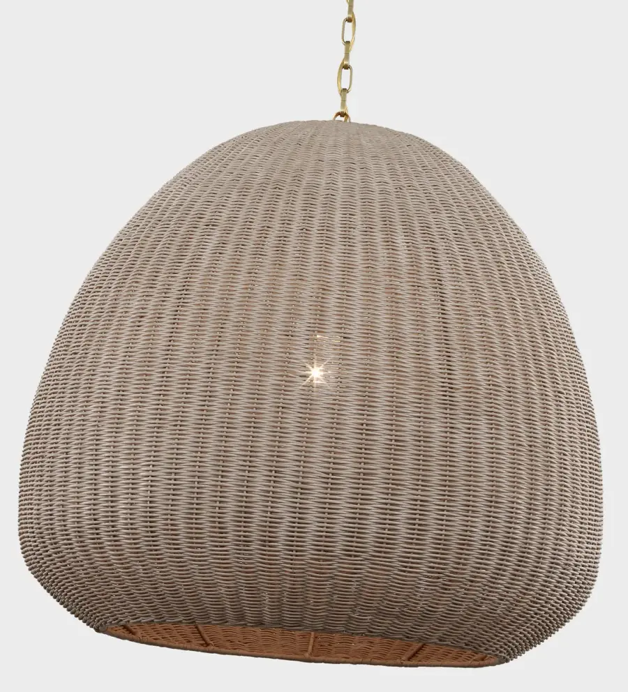 Kokomo 30" Domed Pendant in Antique-Burnished Brass with Ash Wicker Shade - Image 3