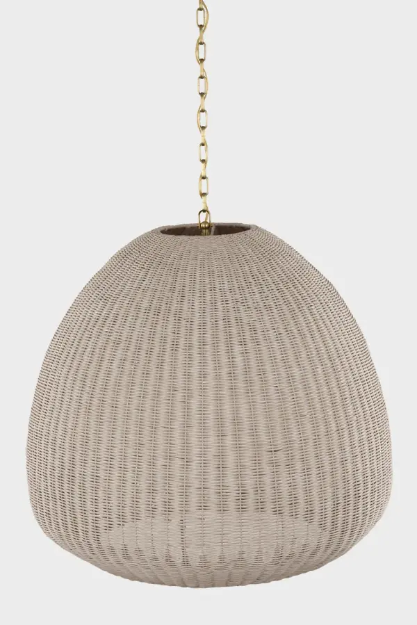 Kokomo 30" Domed Pendant in Antique-Burnished Brass with Ash Wicker Shade - Image 6
