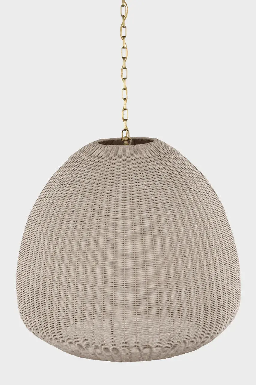 Kokomo 30" Domed Pendant in Antique-Burnished Brass with Ash Wicker Shade - Image 6