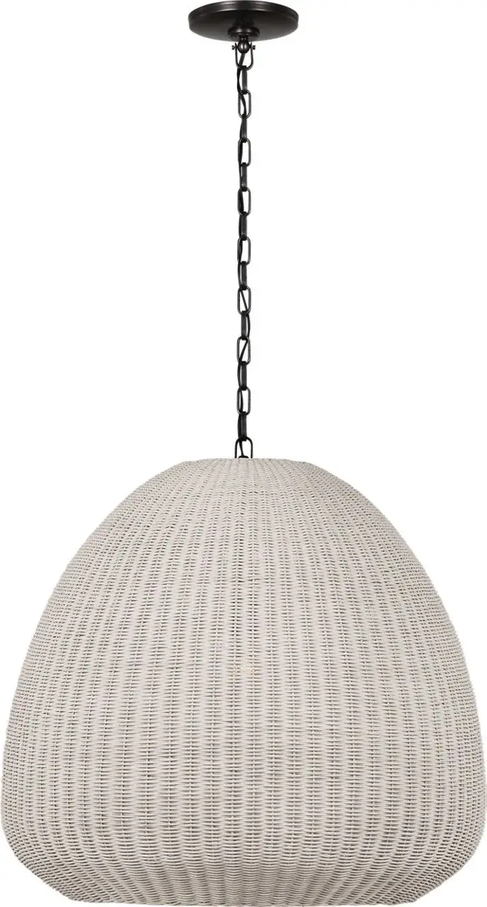 Kokomo 30" Domed Pendant in Bronze with Chalk Wicker Shade - Image 1