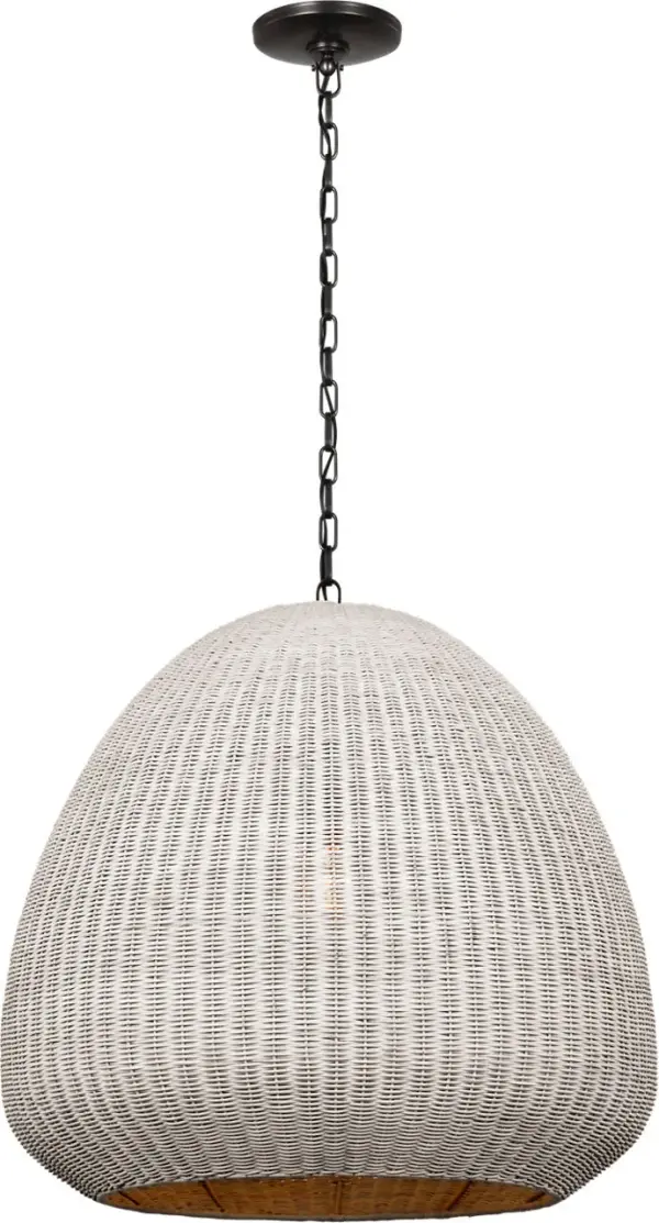 The Kokomo 30" pendant brings natural warmth through its handcrafted chalk wicker shade paired with bronze hardware. Its substantial size makes it perfect for dining rooms and kitchen islands seeking coastal-inspired sophistication. - alternate view