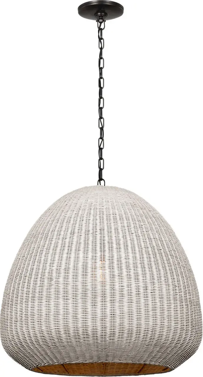 Kokomo 30" Domed Pendant in Bronze with Chalk Wicker Shade - Image 2