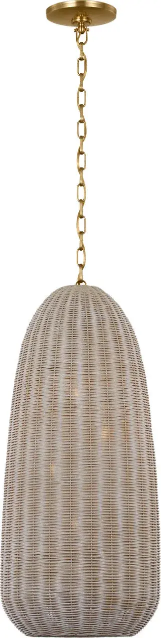 Kokomo 15" Elongated Pendant in Antique-Burnished Brass with Ash Wicker Shade - Image 1