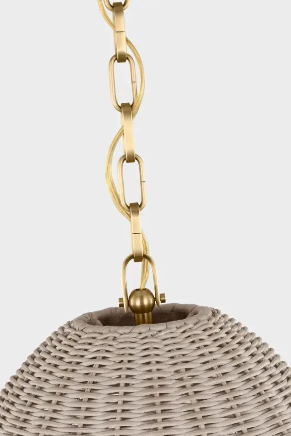 Kokomo 15" Elongated Pendant in Antique-Burnished Brass with Ash Wicker Shade - Image 4