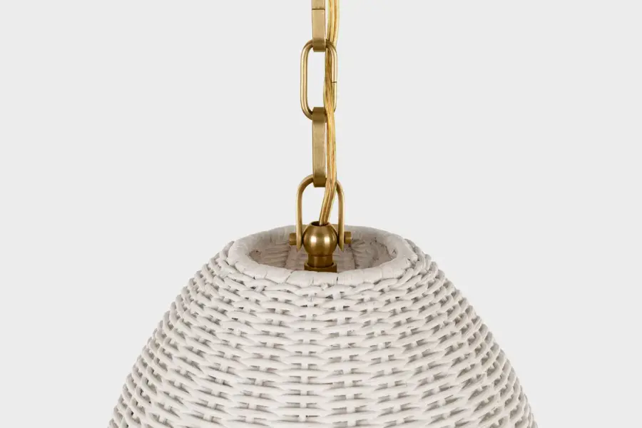Kokomo 15" Elongated Pendant in Antique-Burnished Brass with Chalk Wicker Shade - Image 5