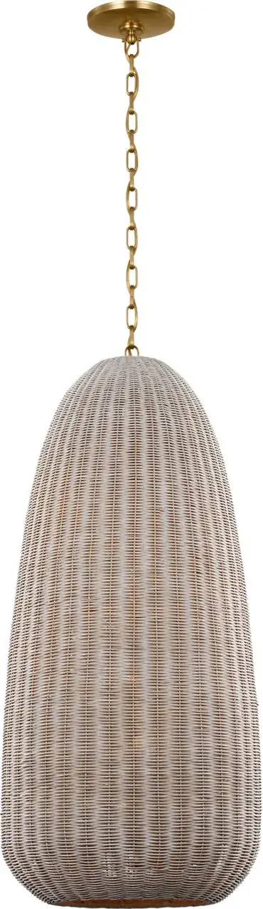Kokomo 20" Elongated Pendant in Antique-Burnished Brass with Ash Wicker Shade - Image 2