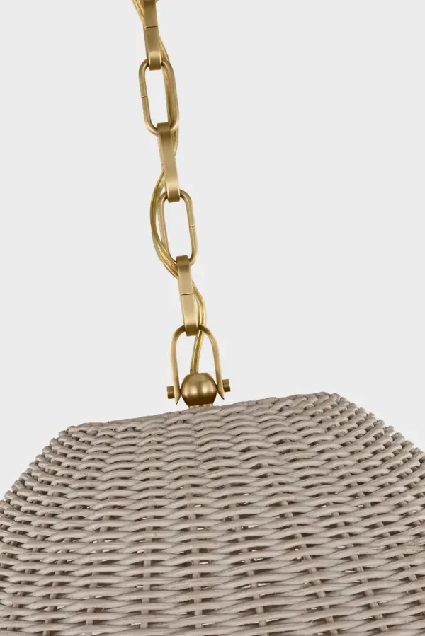 Kokomo 20" Elongated Pendant in Antique-Burnished Brass with Ash Wicker Shade - Image 3