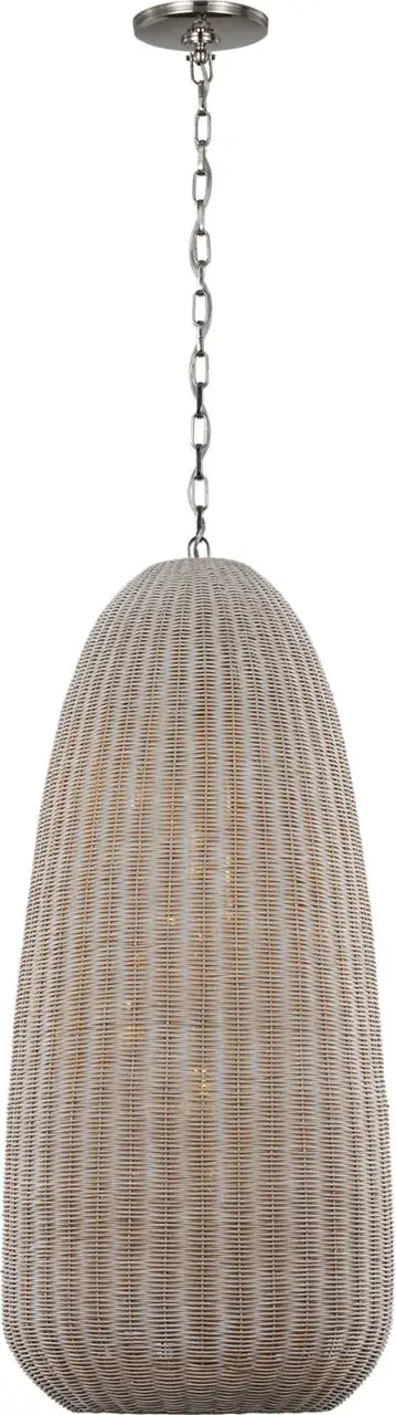 Kokomo 20" Elongated Pendant in Polished Nickel with Ash Wicker Shade - Image 1