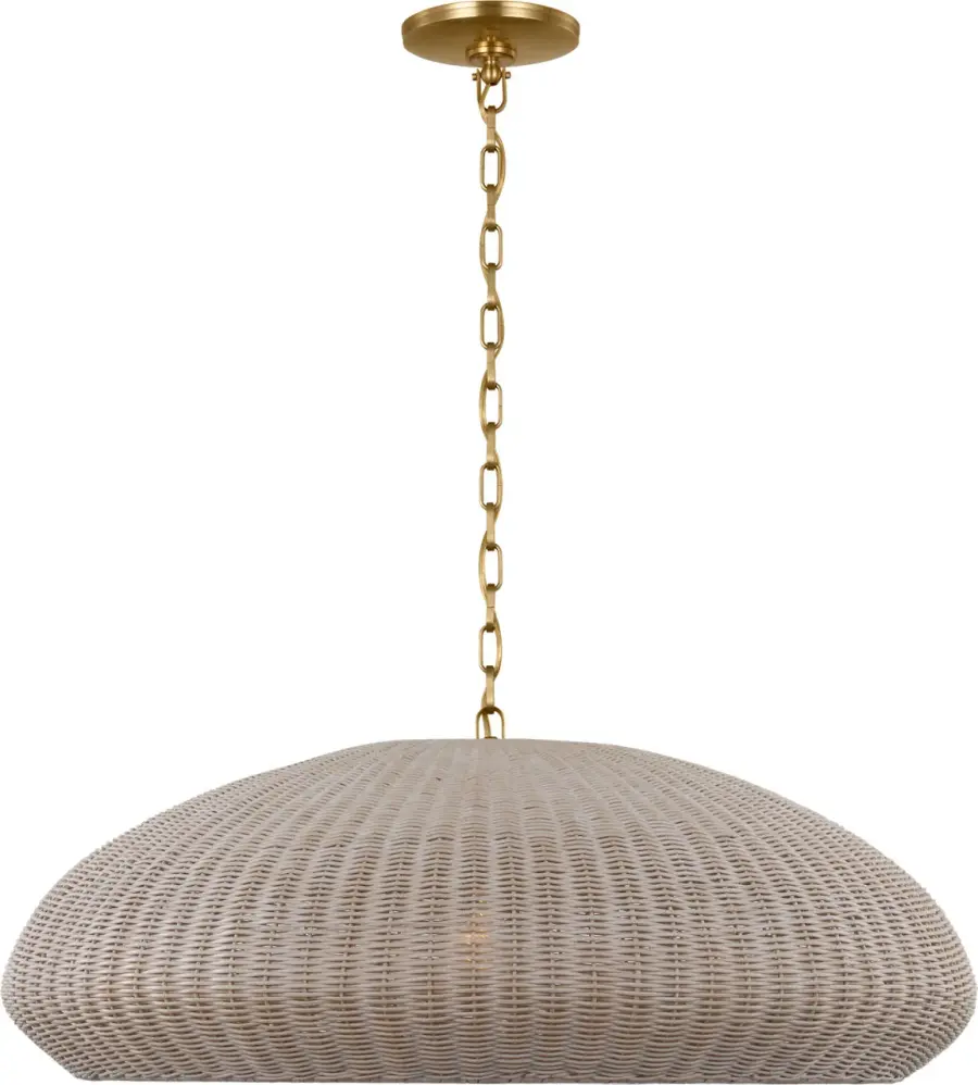 Kokomo 32" Wide Pendant in Antique-Burnished Brass with Ash Wicker Shade - Image 1