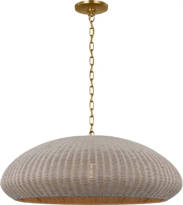 The Kokomo pendant brings coastal-inspired elegance with its handwoven ash wicker shade and antique brass finish. At 32 inches wide, it makes a bold statement while maintaining organic warmth perfect for modern interiors. - alternate view
