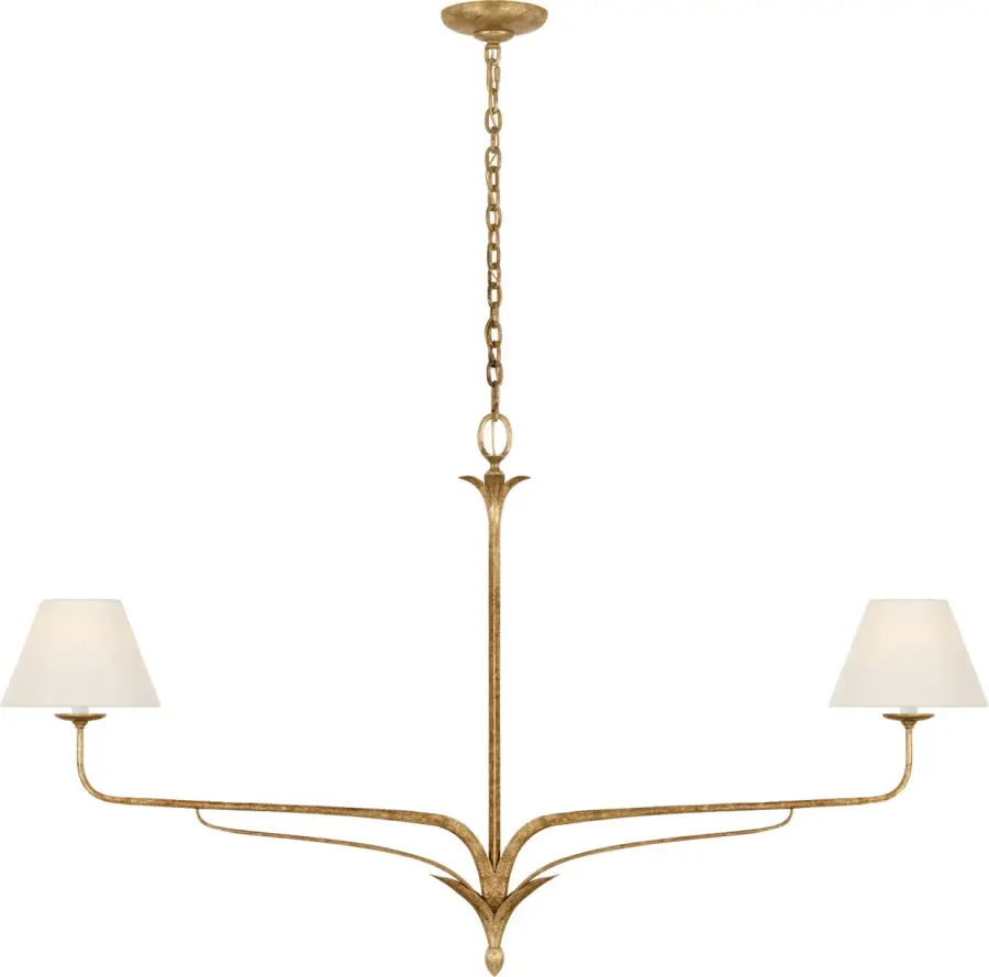 Amalfi 57" Linear Chandelier in Milano Gold with Linen Shades - Image 1