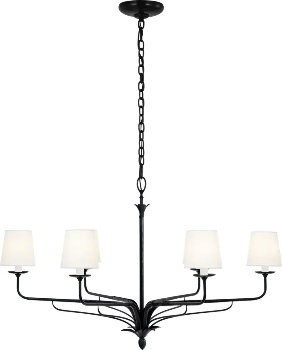 Amalfi 41" Chandelier in Waxed Black with Linen Shades - Image 1