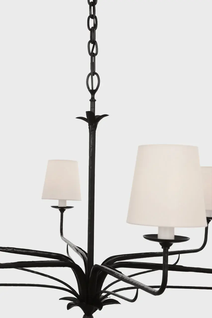 Amalfi 41" Chandelier in Waxed Black with Linen Shades - Image 11