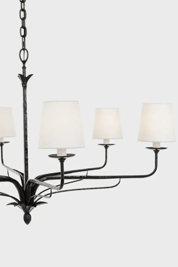 Amalfi 41" Chandelier in Waxed Black with Linen Shades - Image 13